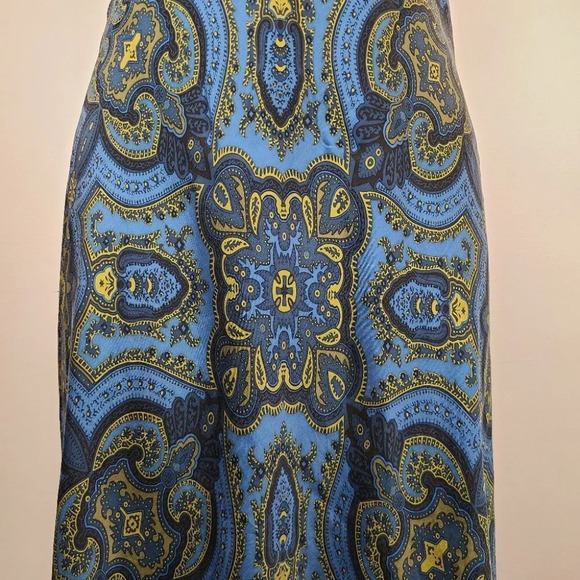 Laundry Shelli Segal 100% Silk Y2K V-neck Midi Halter Dress Blue Gold Regal 6 - Picture 9 of 13
